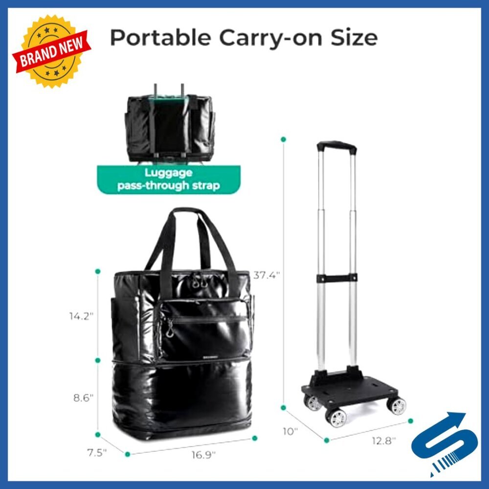 Large Expandable Rolling Duffle Bag with Wheels, 48L Carry On Luggage - Picture 3 of 6